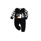 Let it Snow Snowman Family Christmas Pajamas Set - Black Top Black and White Plaid Pants White Text Graphic