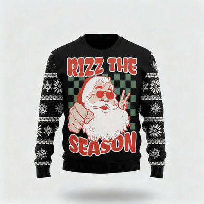 Funny Santa Claus Print - Black Holiday Icon Sweater