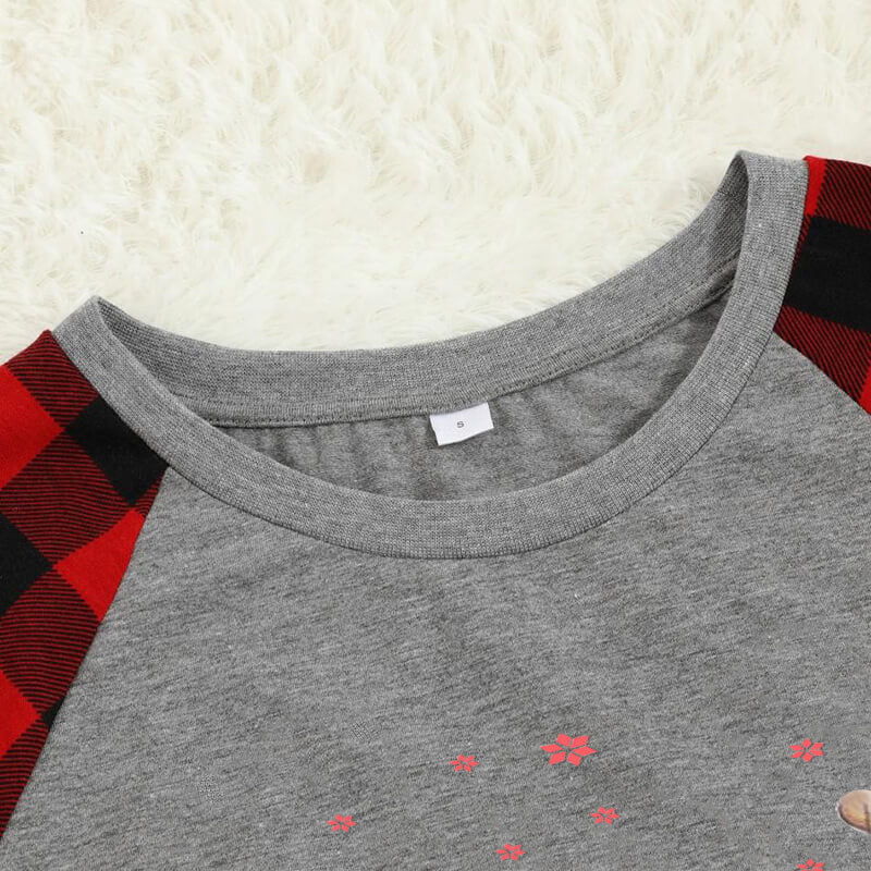 Christmas Tree Patterned  and "2024 Making Memories Together" Letter Print Contrast top and Plaid Pants Family Matching Pajamas Set With Dog Bandana