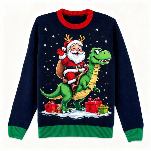 Wacky Santa Claus Print Holiday Sweater - Intentional Festive Quirk
