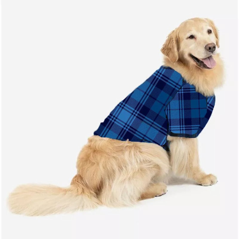 Christmas Cute Cartoon Face Print Casual Long Sleeve Sweatshirts Contrast Blue & White Top and Black and Blue Plaid Pants Family Matching Pajamas Sets