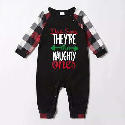 Christmas Matching Family Pajamas Letter Print Black White Plaids Pajamas Set 2025