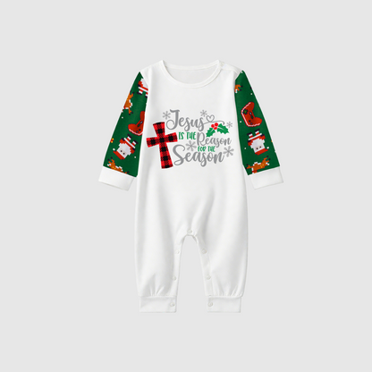 Jesus Reason Christmas Pajamas - Green & Santa Print