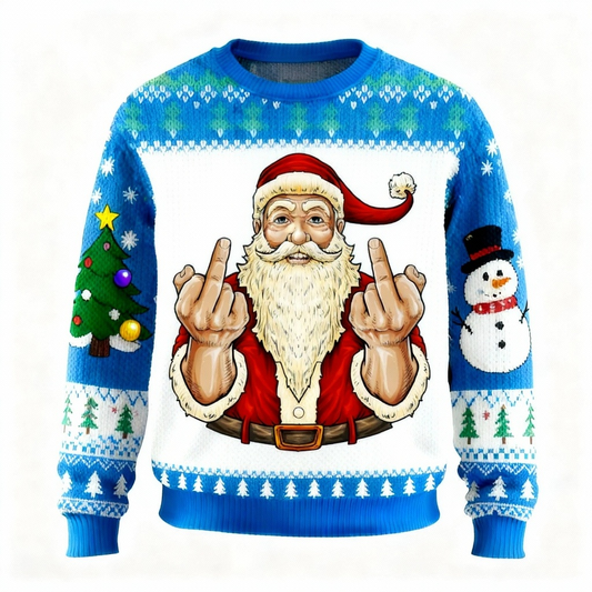 Santa Claus Pattern Print Holiday Sweater - Ultimate Ugly Christmas Party Look