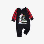 Red and Black Plaid Christmas Pajamas Set with Snowman & Christmas Tree Print