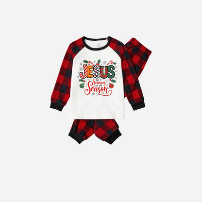 "Jesus is the REASON for the Season" Matching Christmas Pajamas Set - Black and Red Plaid Pajamas
