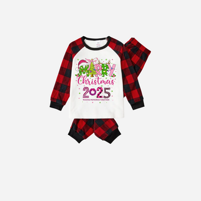 Merry Christmas 2025 Family Christmas Pajamas Set - White Top with Red Plaid Pants