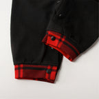 Christmas 'What Up' Letter Print Contrast Black Top and Black & Red Plaid Pants Family Matching Pajamas Set With Dog Bandana