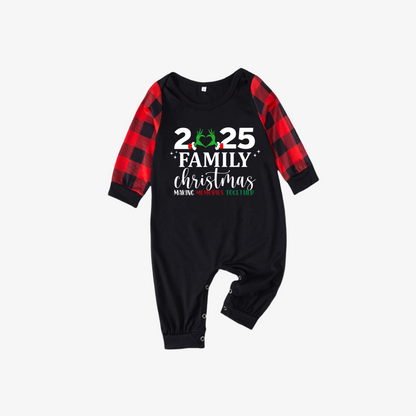"2025 Family Christmas" Quirky Heart Letter Print Black & Red Plaid Family Matching Black Pajamas