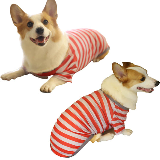 Christmas Red and White Striped Dog Pet Clothes Matching Outfits