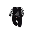 Santa Climbing Christmas Tree Family Pajamas Set - Black Top Black and White Plaid Pants White Tree Graphic