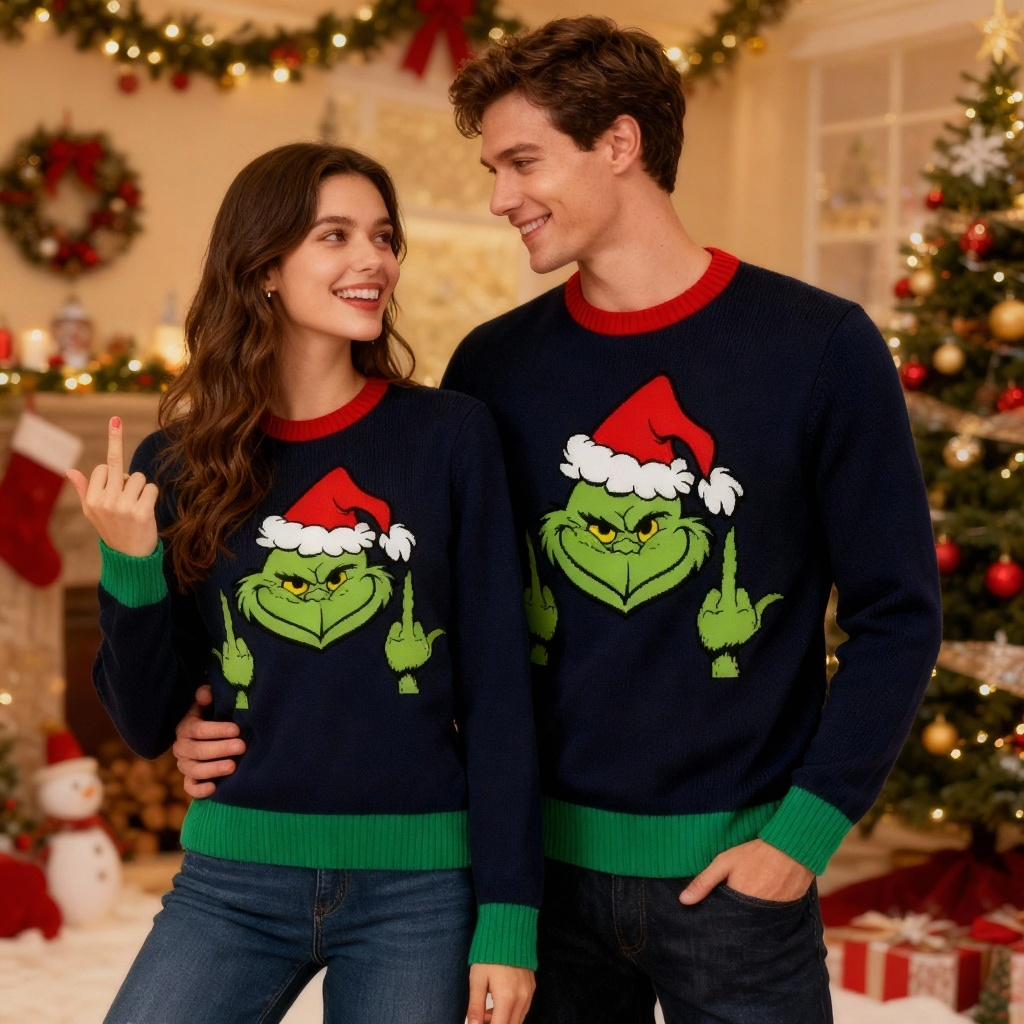 Festive & Fearless: Playful Cartoon Print Christmas Jumper