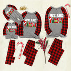 Christmas Tree Patterned  and "2024 Making Memories Together" Letter Print Contrast top and Plaid Pants Family Matching Pajamas Set With Dog Bandana