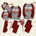 Christmas Tree Patterned  and "2024 Making Memories Together" Letter Print Contrast top and Plaid Pants Family Matching Pajamas Set With Dog Bandana