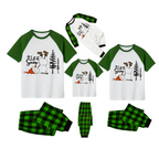 Let It Snow Family Pajamas Set - White Top Green Sleeves Green Plaid Pants Christmas Snowman Graphic