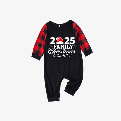 "2025 Family Christmas" Letter Print Black & Red Plaid Family Matching Black Pajamas