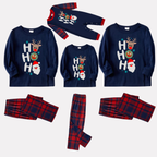 "HO HO HO" Letter Print Red & Blue Plaid Christmas Family Matching Pajamas