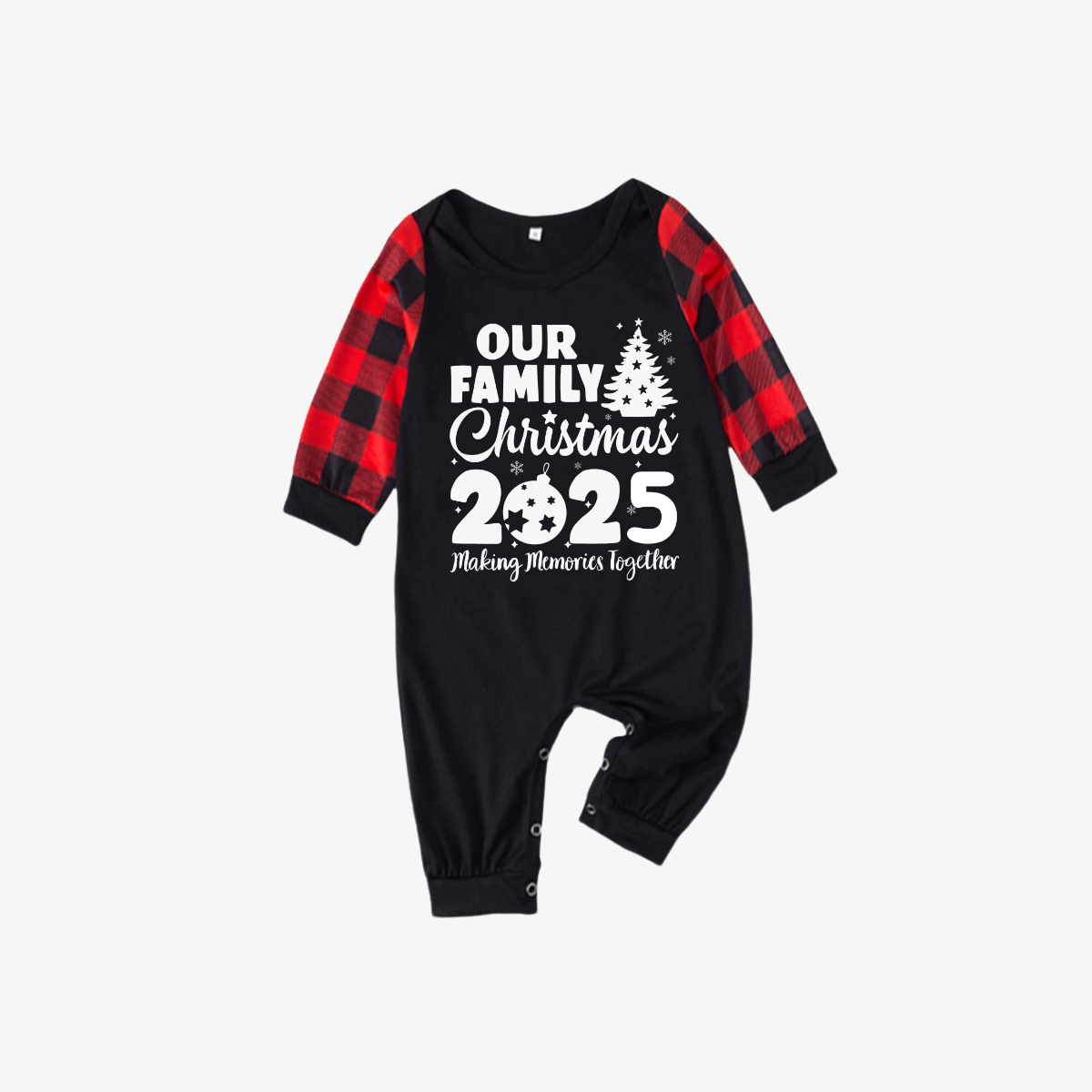 Arrive in 3-5 days - Christmas Tree & "2025 Making Memories Together" Patterned Contrast top and Black & Red Plaid Pants Family Matching Pajamas Set
