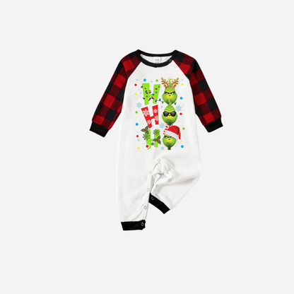 Red and Black Plaid Christmas Pajamas Set With "ho ho ho" and Christmas Grinch Print
