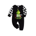 Cute Cartoon Pattern and Slogan Text Printed Black and White Plaid Family Matching Pajamas