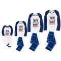 'Dear Santa They Are The Naughty One' Letter Print Casual Long Sleeve Sweatshirts Blue Sleeve Contrast Tops and Blue Plaid Pants Family Matching Pajamas Sets With Dog Bandan