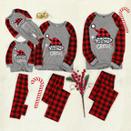 Christmas "Jesus is the Reason of the Season" Letter Print Patterned Grey Contrast top and Black & Red Plaid Pants Family Matching Pajamas Set With Dog Bandana