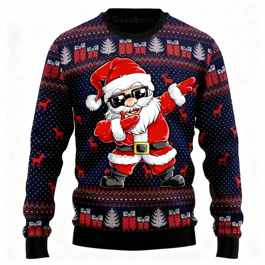 Maximum Cheer, Minimum Effort: Goofy Santa Print Holiday Sweater
