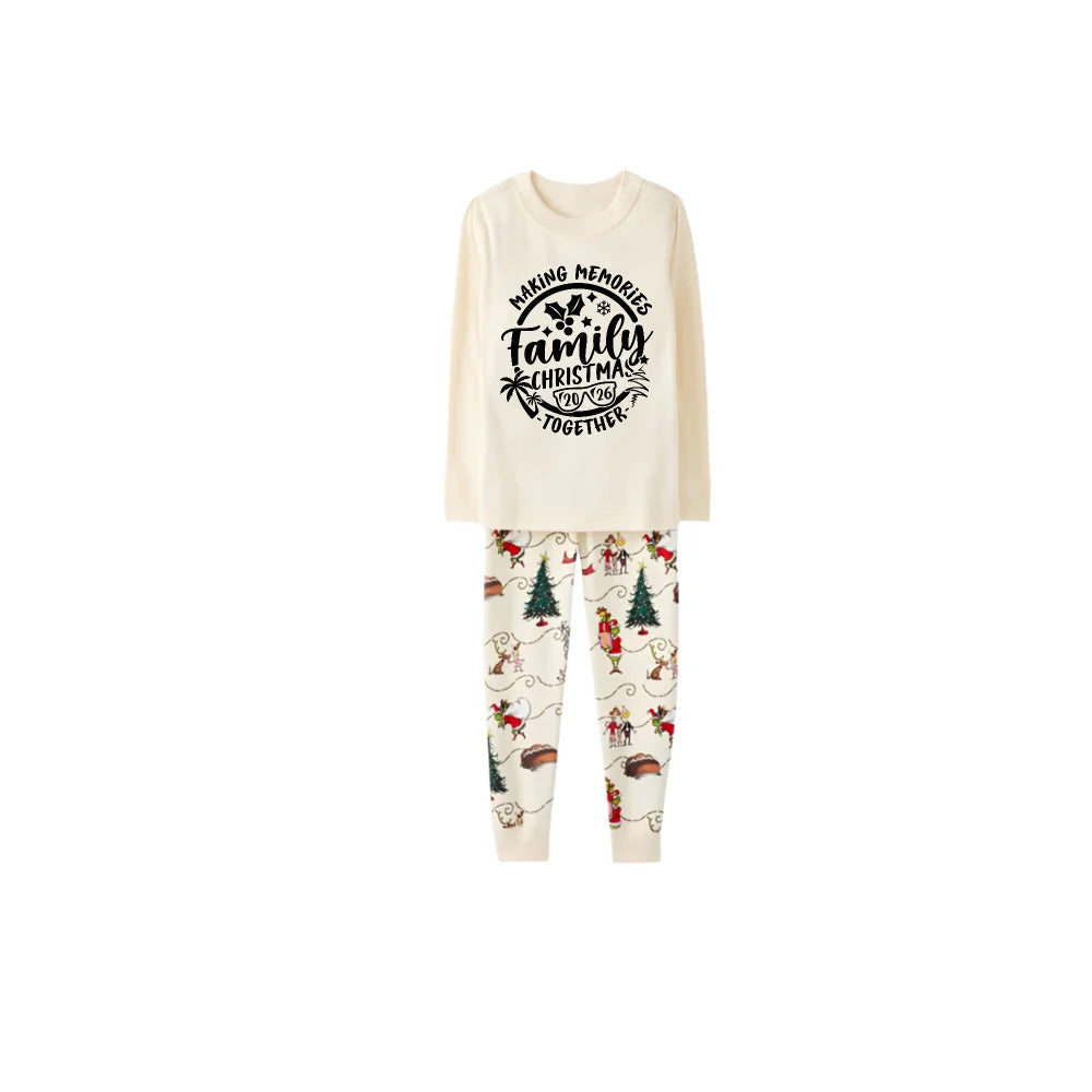 Beige Christmas Pattern Print Christmas Pajamas Set With Family Christmas 2026 Making Memories Together Print