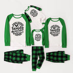 Christmas Make Memories Together 2026 Print Green Rotator Cuff Top With Green & Black Plaid Family Matching Pajamas With Dog