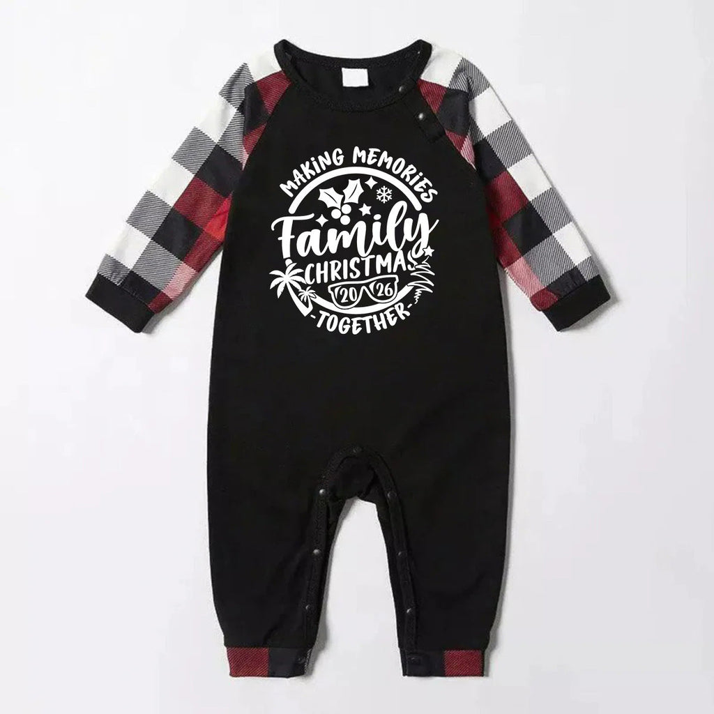 Christmas Make Memories Together 2026 Print Red & Black & Grey & White Plaid Family Matching Pajamas With Dog