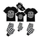 Making Memories Together Family Christmas 2026 Pajamas Set - Black Top Black and White Plaid Pants White Graphic Text