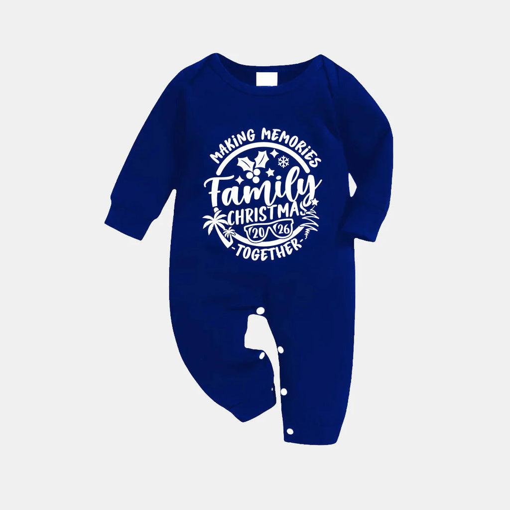 "2026 Family Christmas Making Memories Together" Printed Blue and White Plaid Family Matching Pajamas