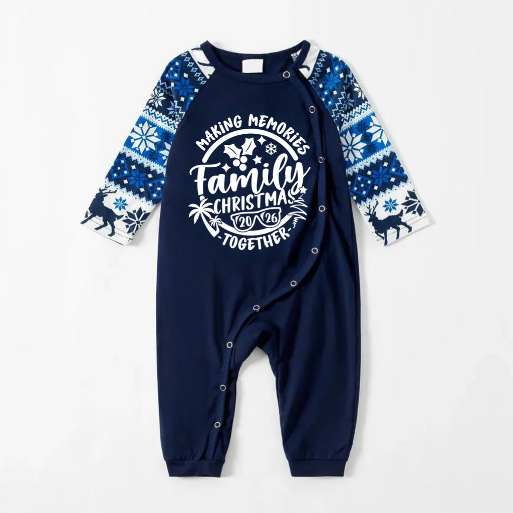Christmas Make Memories Together 2026 Print Blue Family Matching Pajamas With Dog bandana
