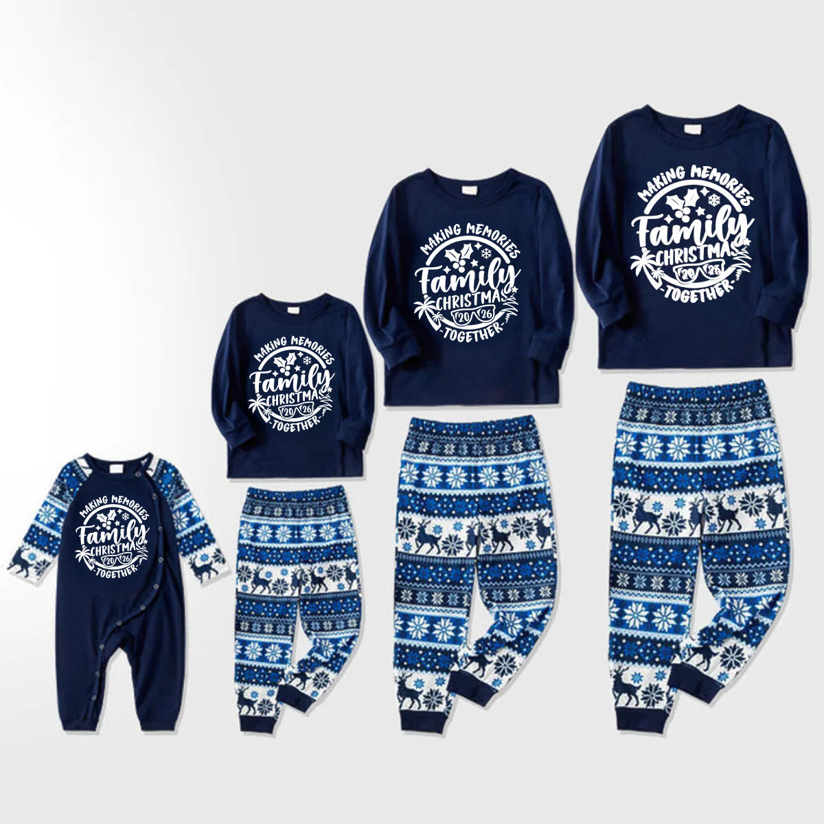 Christmas Make Memories Together 2026 Print Blue Family Matching Pajamas With Dog bandana