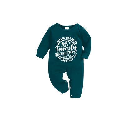 Christmas Family Matching Pajamas-Dark Green&Deer Patterned Pjs Set with "Family Christmas Making Memories Together" Print