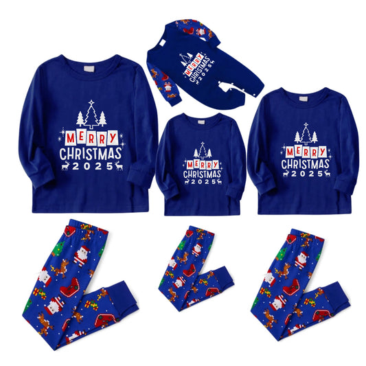 Christmas Family Matching Pajamas-Cozy Blue Pjs Set with "Merry Christmas 2025" Print