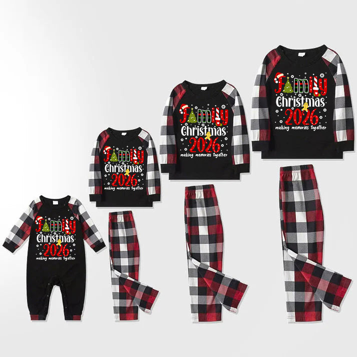 "Family Christmas 2026 Making Memories Together" Pattern Ⅲ- Red&Black&White Plaid  Matching Pajamas