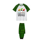 Hanging With My Gnomies Pajamas Set - White Top Green Sleeves Green Plaid Pants Cute Gnomes Graphic