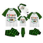 Family Christmas 2026 Making Memories Together Pajamas Set - White Top Green Sleeves Green Plaid Pants Multi-Color Text Graphic