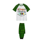 Family Christmas 2026 Making Memories Together Pajamas Set - White Top Green Sleeves Green Plaid Pants Multi-Color Text Graphic