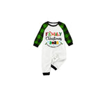 Family Christmas 2026 Making Memories Together Pajamas Set - White Top Green Sleeves Green Plaid Pants Multi-Color Text Graphic