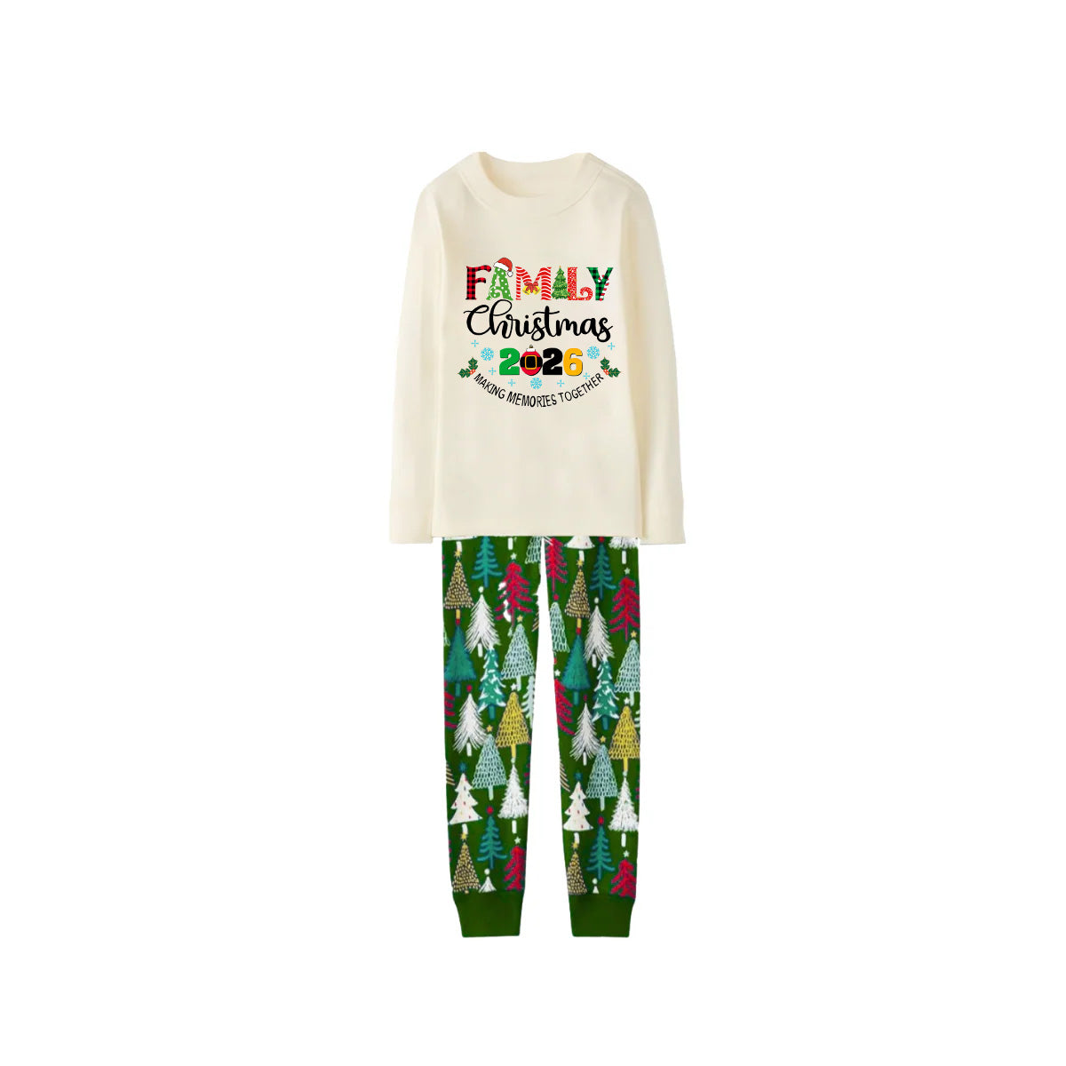 Christmas Gnomes Hanging with my Gnomies Family Pajamas Set - Cream Top, Christmas Tree Pants, Christmas Tree Sleeves, Gnome Print