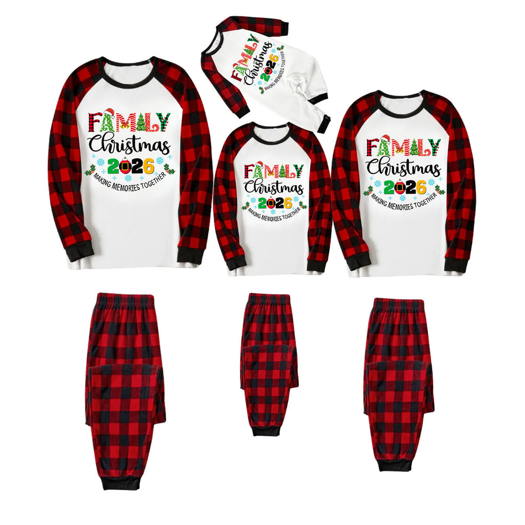 Christmas Gnomes Hanging with my Gnomies Family Pajamas Set - White Top, Red Plaid Pants, Red Plaid Sleeves, Gnome Print