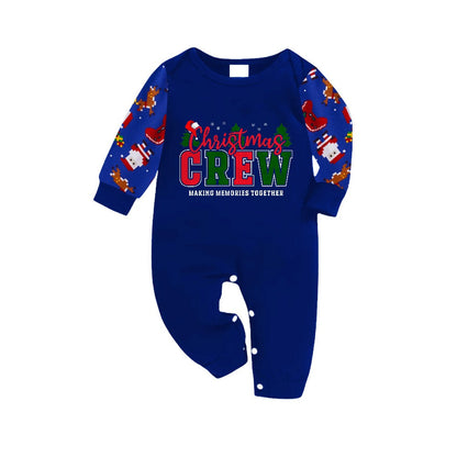 Christmas Family Matching Pajamas-Cozy Blue Pjs Set with "Christmas Crew Making Memories Together" Slogan Print