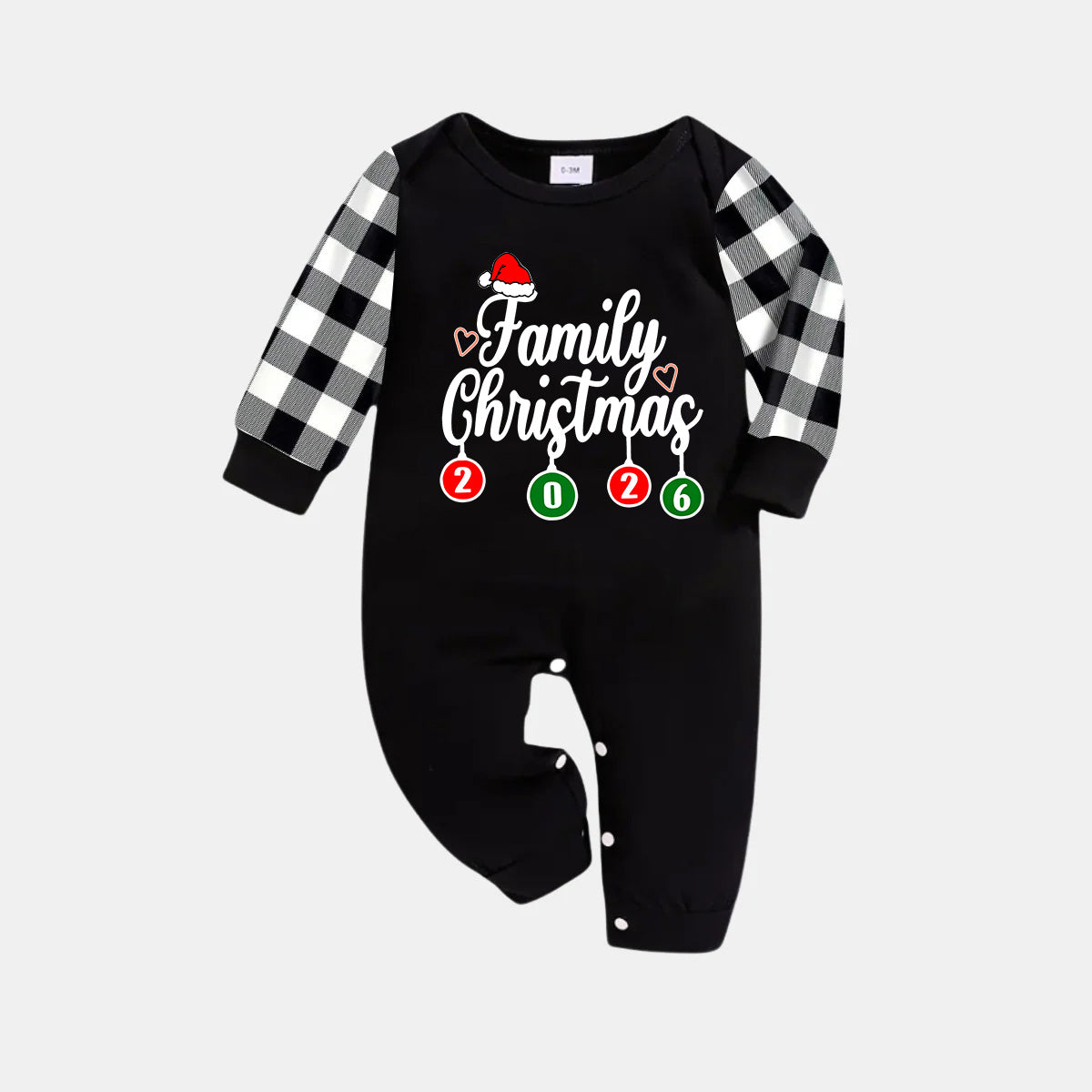 "Family Christmas" 2026 Black Long Sleeve Top with Black And White Plaid Pants Family Matching Pajamas