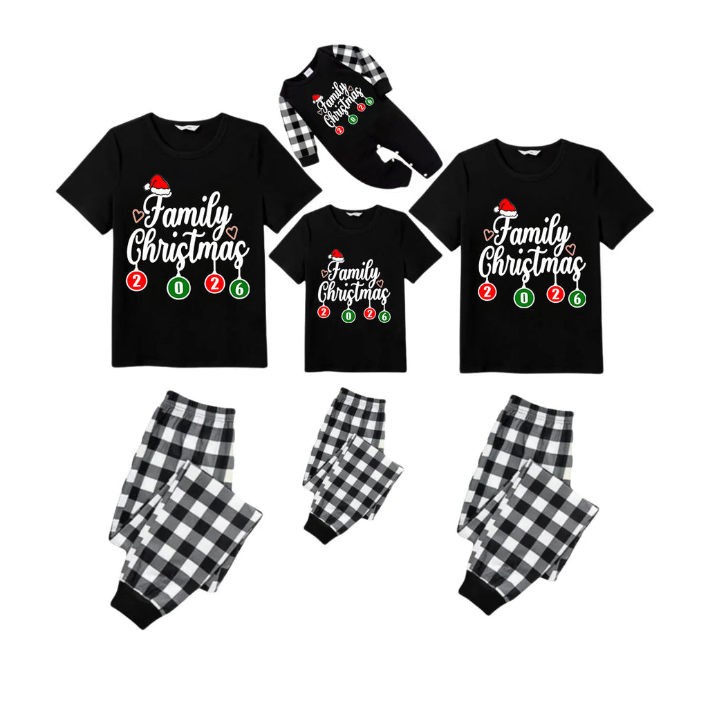 Make Christmas Great Again Family Pajamas Set - Black Top Black and White Plaid Pants Santa Claus Graphic