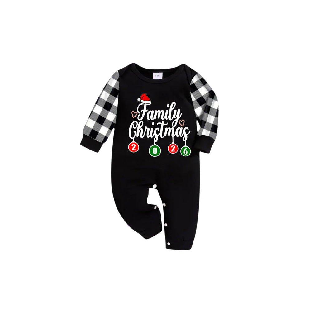 Make Christmas Great Again Family Pajamas Set - Black Top Black and White Plaid Pants Santa Claus Graphic