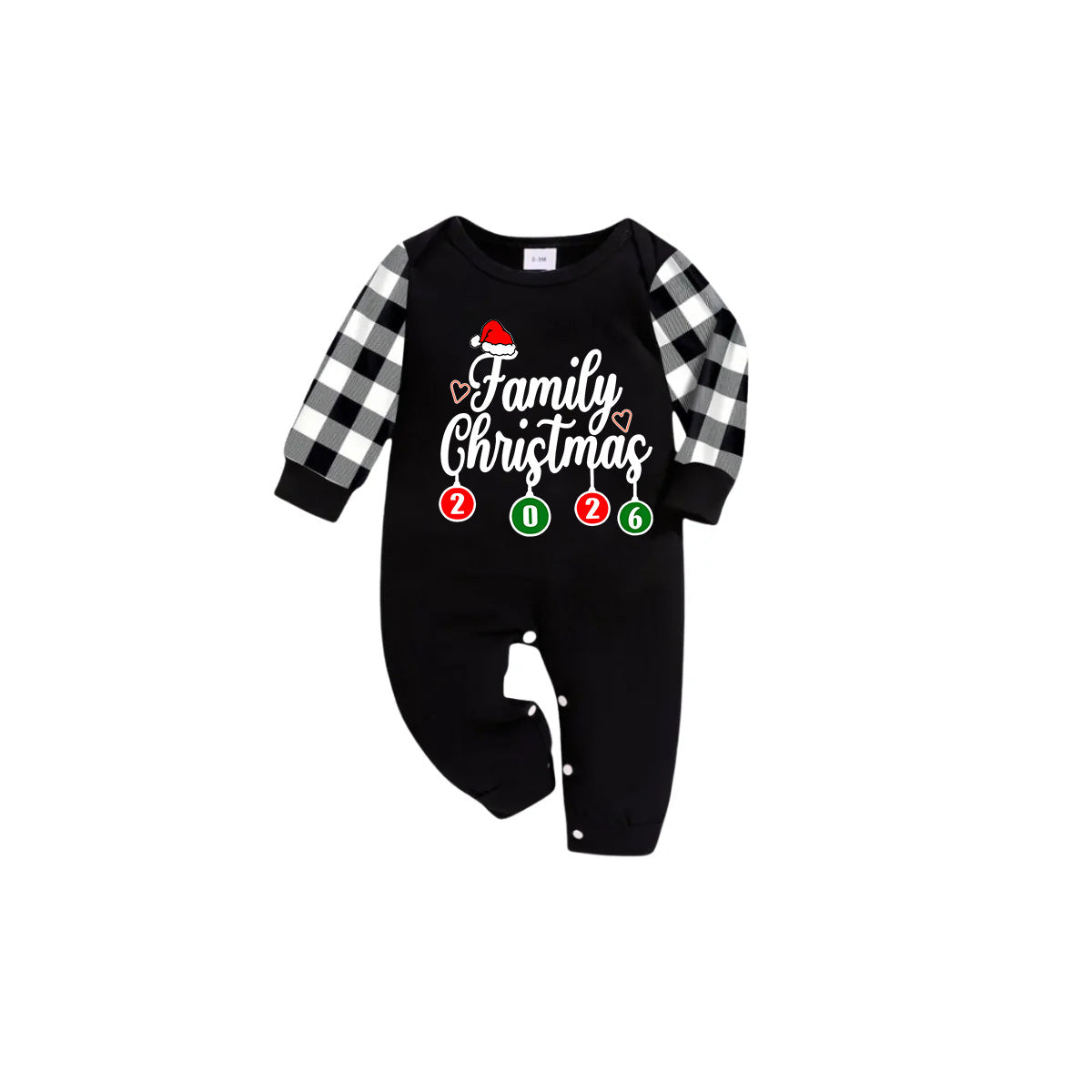Make Christmas Great Again Family Pajamas Set - Black Top Black and White Plaid Pants Santa Claus Graphic