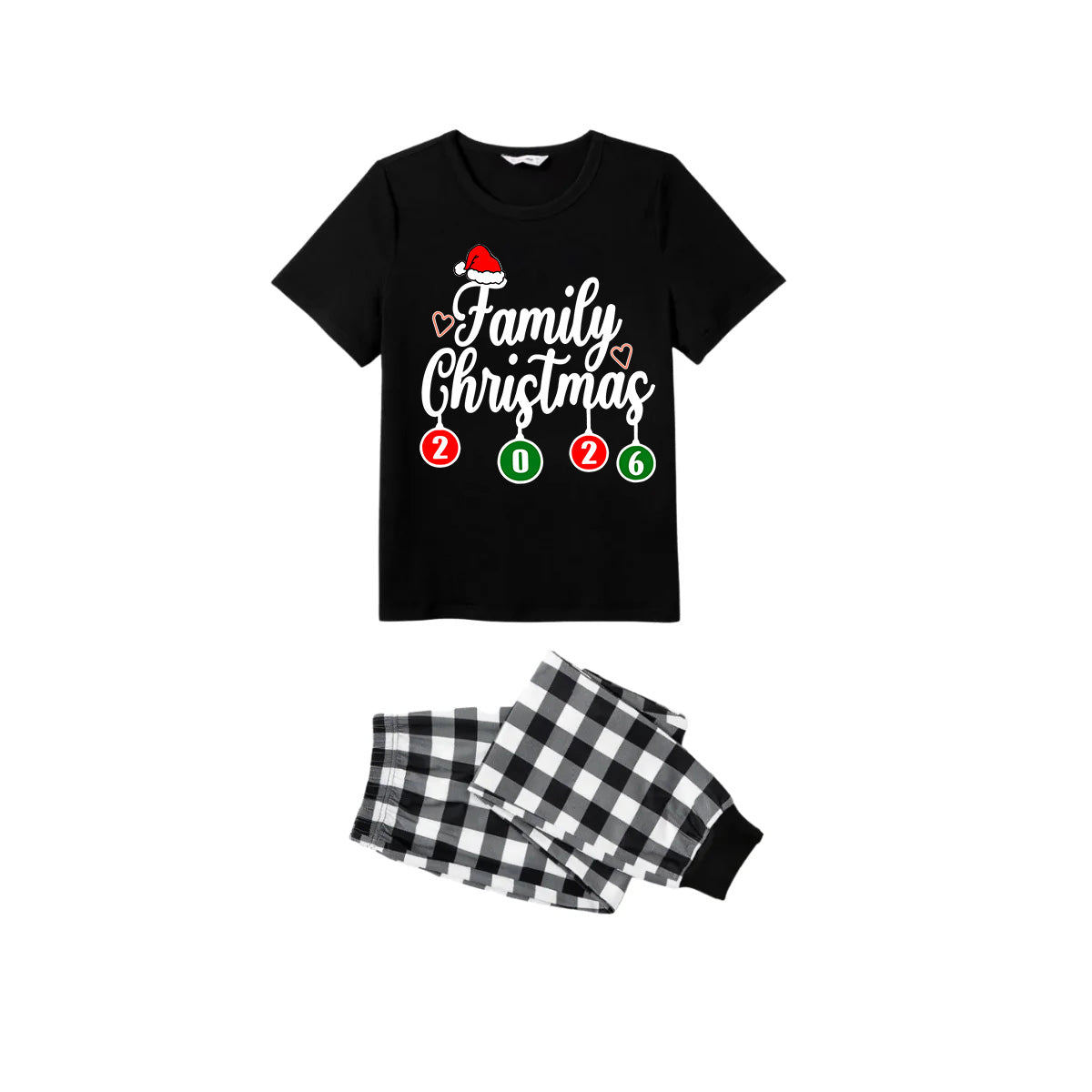 Make Christmas Great Again Family Pajamas Set - Black Top Black and White Plaid Pants Santa Claus Graphic