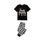 Make Christmas Great Again Family Pajamas Set - Black Top Black and White Plaid Pants Santa Claus Graphic
